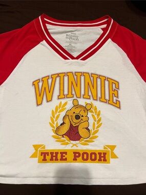 Disney Red and White Winnie the Pooh Raglan Tee cropped